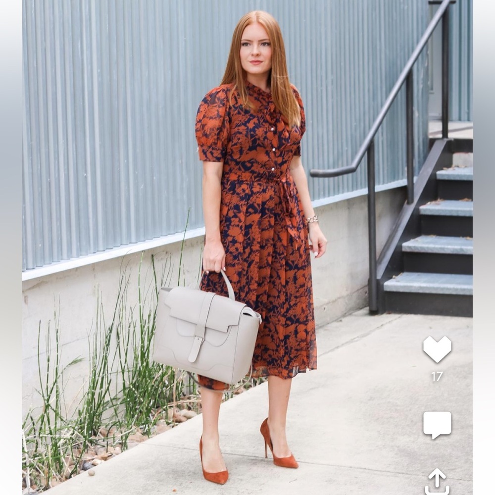 Floral Print Button Front Pleated Chiffon Dress